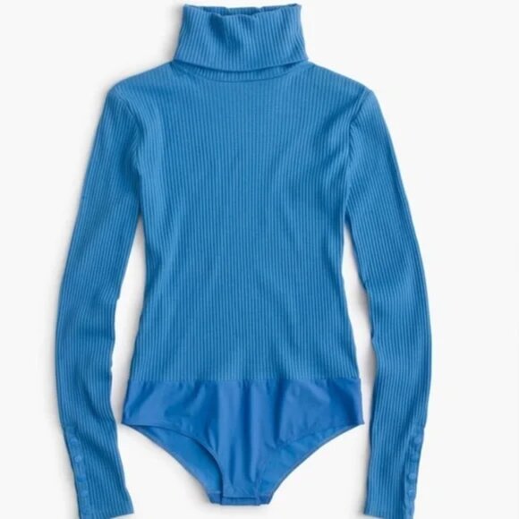 Light blue ribbed J. Crew turtleneck long sleeve body suit - Picture 1 of 7